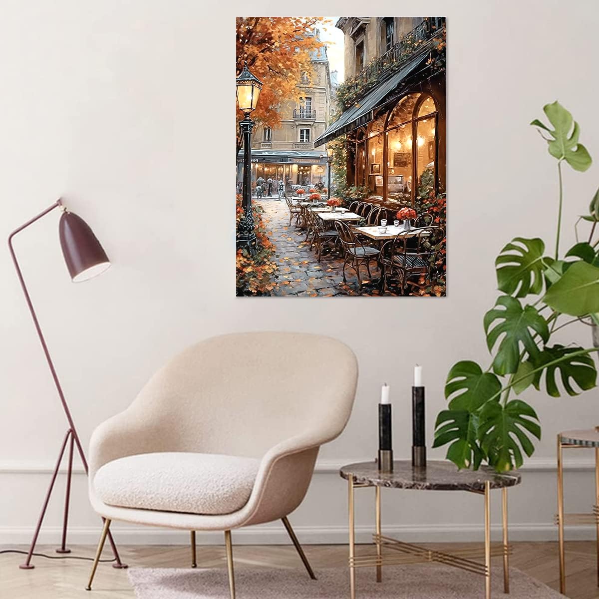 HASTHIP Paint by Numbers Kit for Adults with Numbered Canvas and Brushes 16x20 | DIY Autumn Street Café Art for Home Decor
