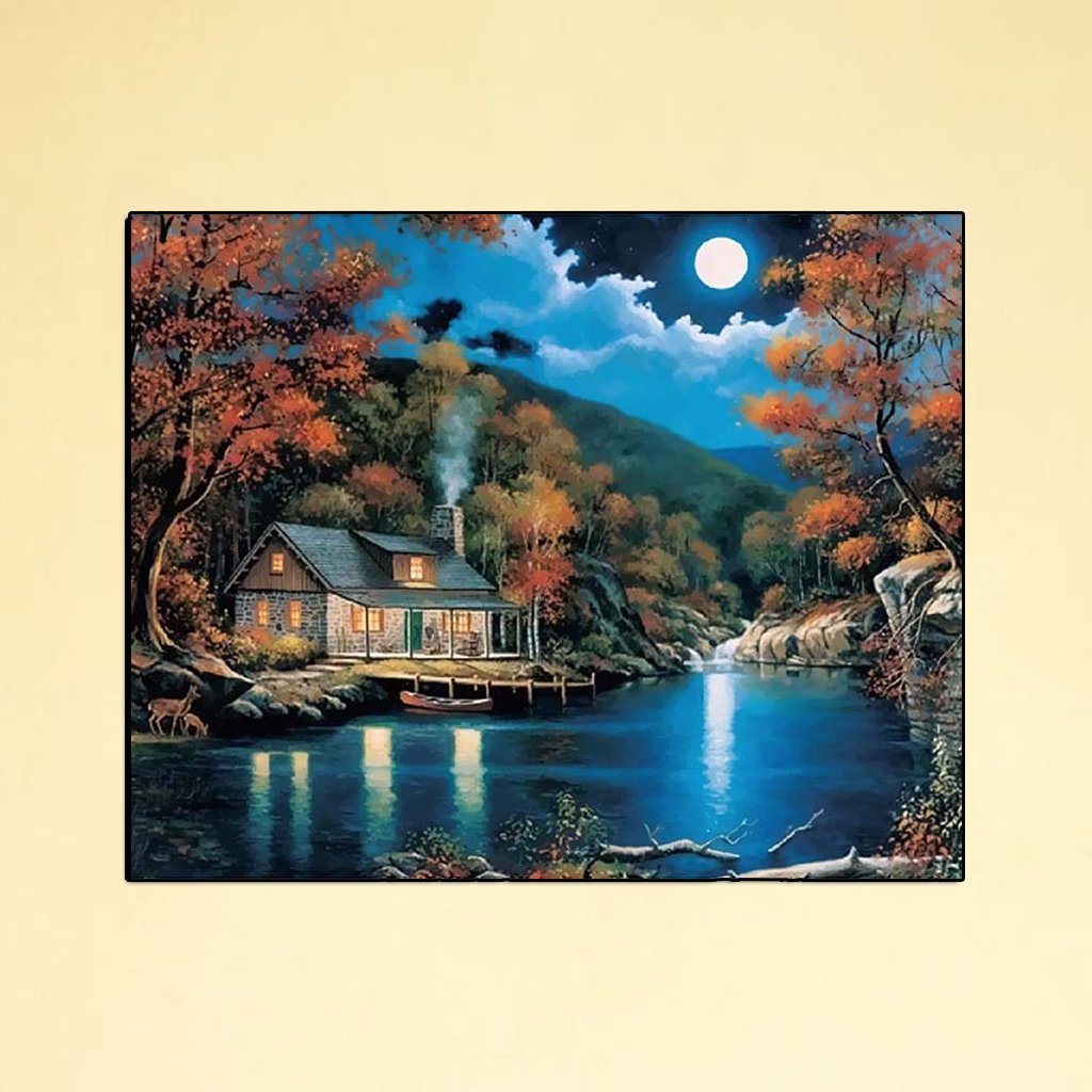 HASTHIP Plastic Nature Wall Painting 50 cm for DIY Home Art with Pre Printed Canvas | Acrylic Paint Set