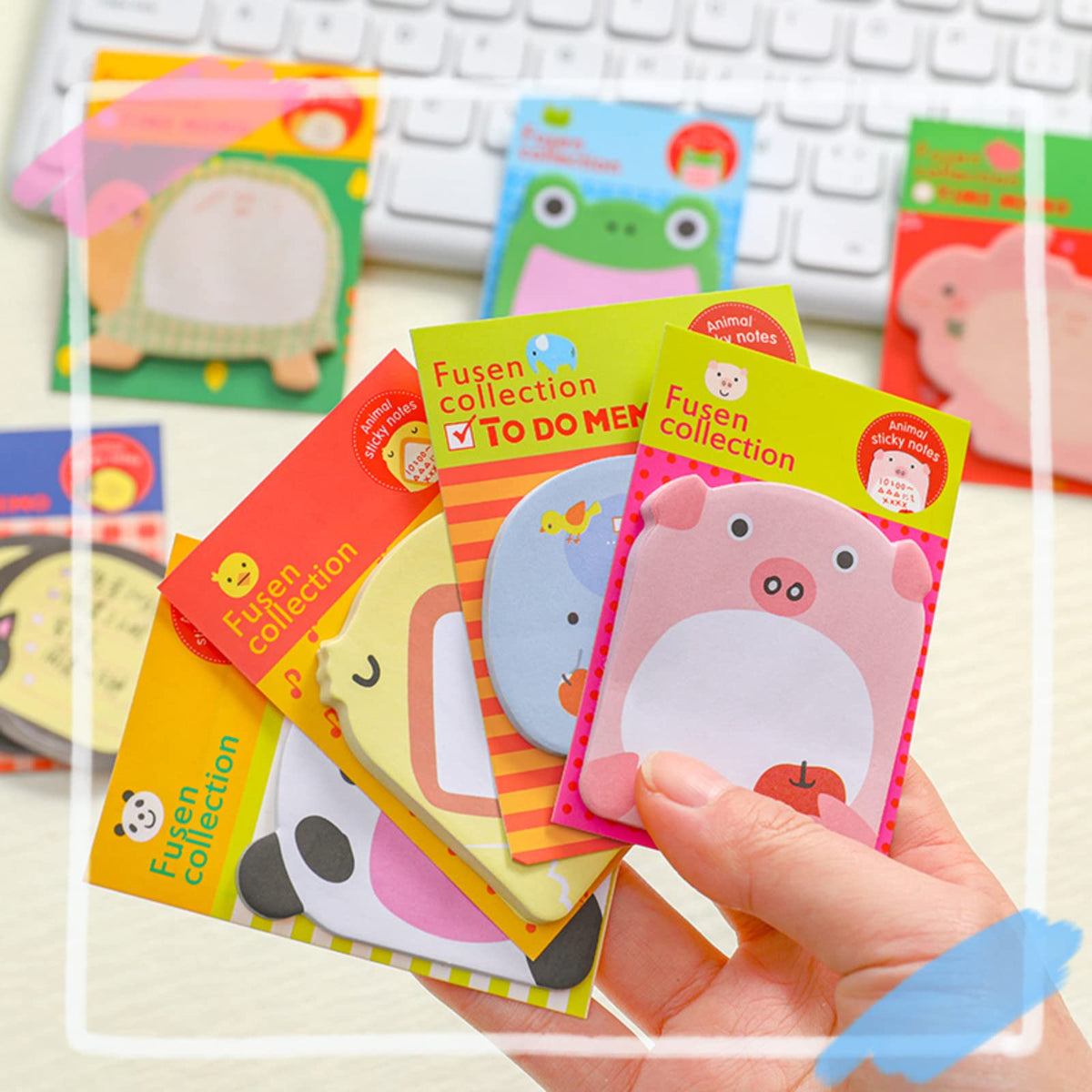 HASTHIP Sticky Notes for School and Office featuring 24 Packs 8 Cartoon Animal Designs | Self-Adhesive Removable Pads for Kids and Adults