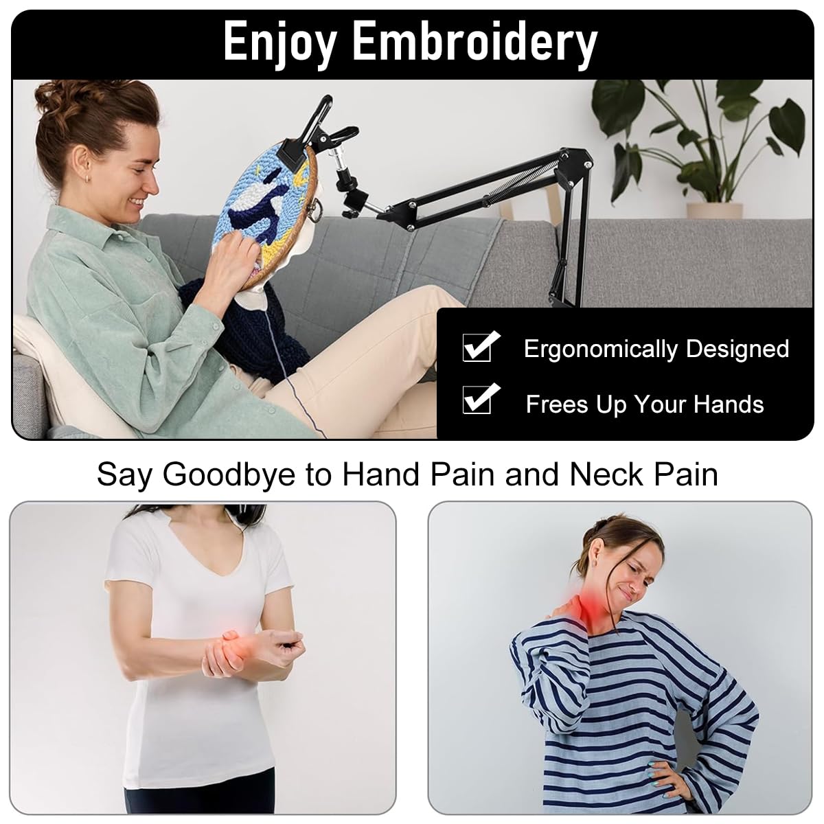 HASTHIP Embroidery Hoop Holder for DIY Craft with 13.7 in Flexible Arms and Screw-Fixed Desk Clamp