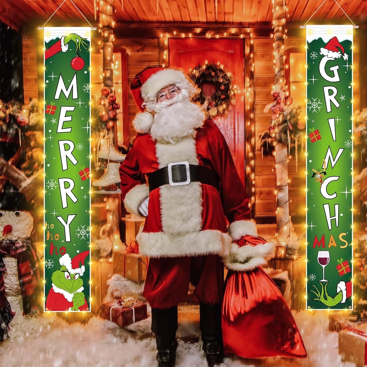 Christmas Decorations Fun Christmas Door Couplet Wall Hanging Couplet Outdoor Yard Front Porch Couplet Set, Hanging Merry Christmas Decorations Couplet for Porch, Door, Balcony