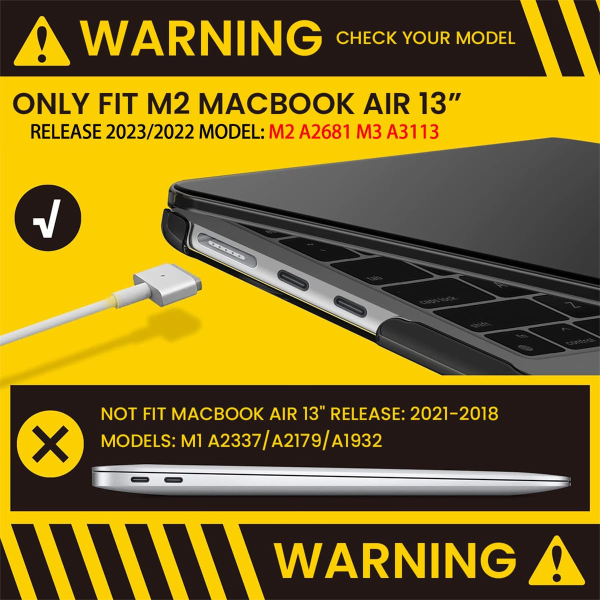 Laptop Case for MacBook Air M2 A2681 M3 A3113 13.6 inch Laptop Case Fashion Cover Waterproof Laptop Protector Hard Case and Back Cover Compatible with 2022 Release MacBook Air M2 M3 Black