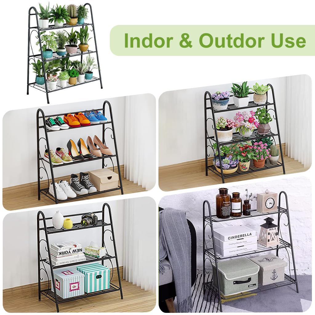 HASTHIP 3 Tier Metal Plant Stand for Balcony with Vertical Design | Indoor and Outdoor Display Shelf