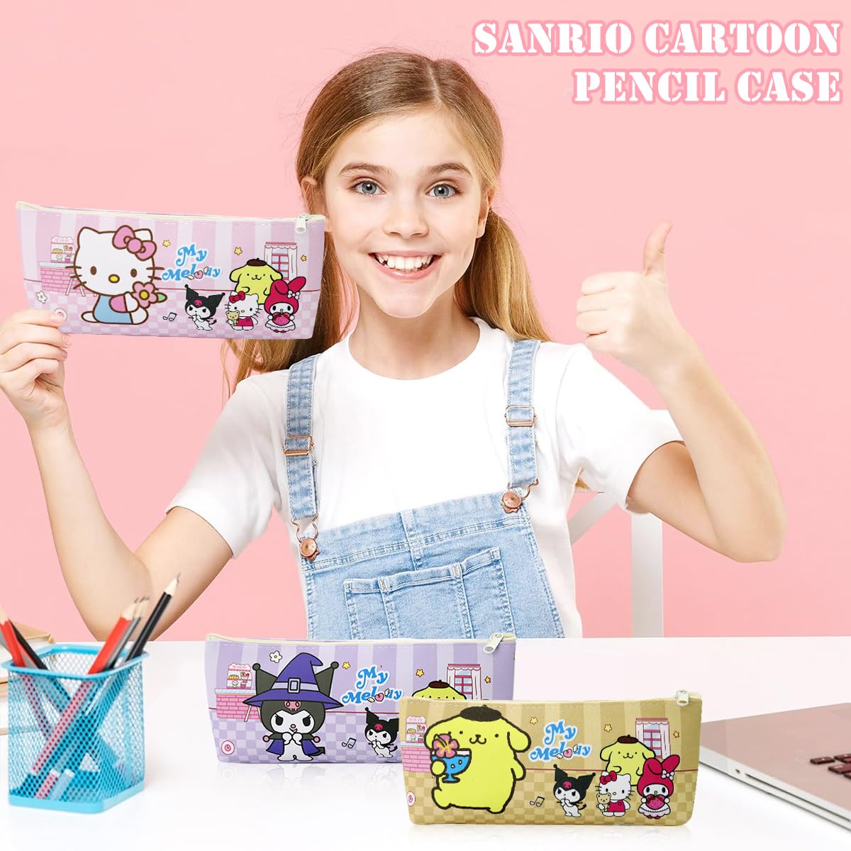 HASTHIP® 6Pcs Sanrio Pencil Pouch Cartoon Print Cinnamoroll, Kitty, Kuromi Pouch Combo Pencil Pouch for School Students PU Stationeries Pouch for Girls for School Ruturn Gifts for Kids