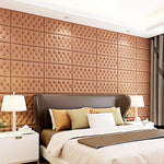 HASTHIP Bed Headboard Foam Panels 4 pcs with 8mm Adhesive Backing in Brown Leather Style | Easy to Install Wall Pads for Bedroom and Living Room Decor