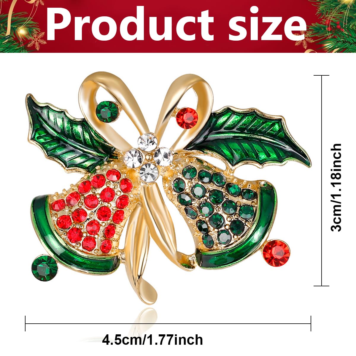 HASTHIP Christmas Brooch for Festive Outfits with Rhinestone Bell Design and Alloy Build | Gift for Women and Men