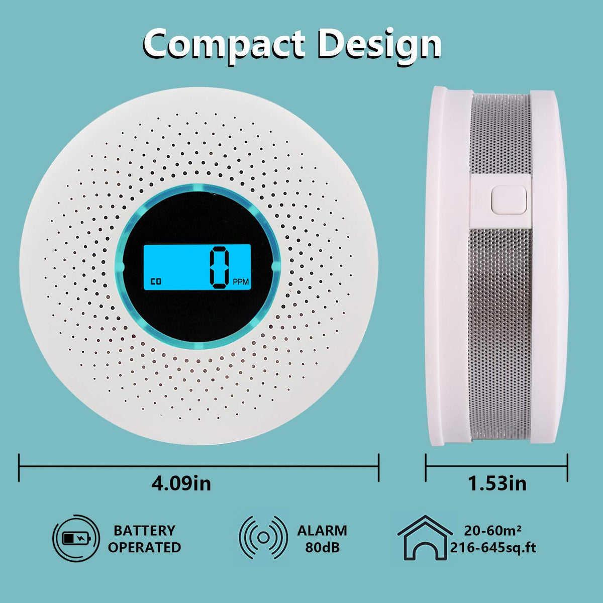 Smoke Detector 2 in1 Carbon Monoxide & Smoke Detector with Alarm, Fire Alarm Battery Operated with 80db Sound and Light Warning Alarm for Home Bedroom Office