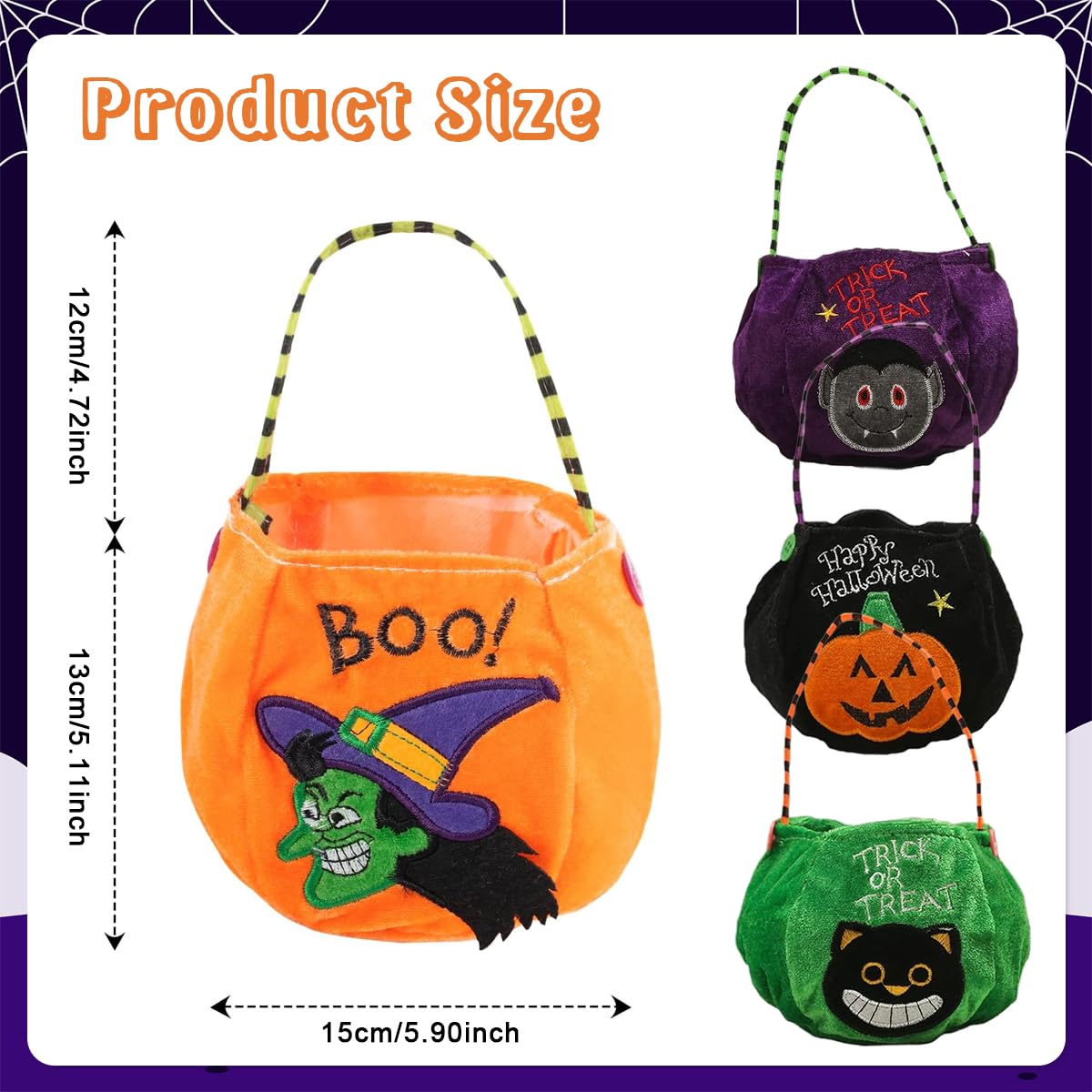 HASTHIP Halloween Candy Baskets for Kids - 20x13 cm Velvet Fabric