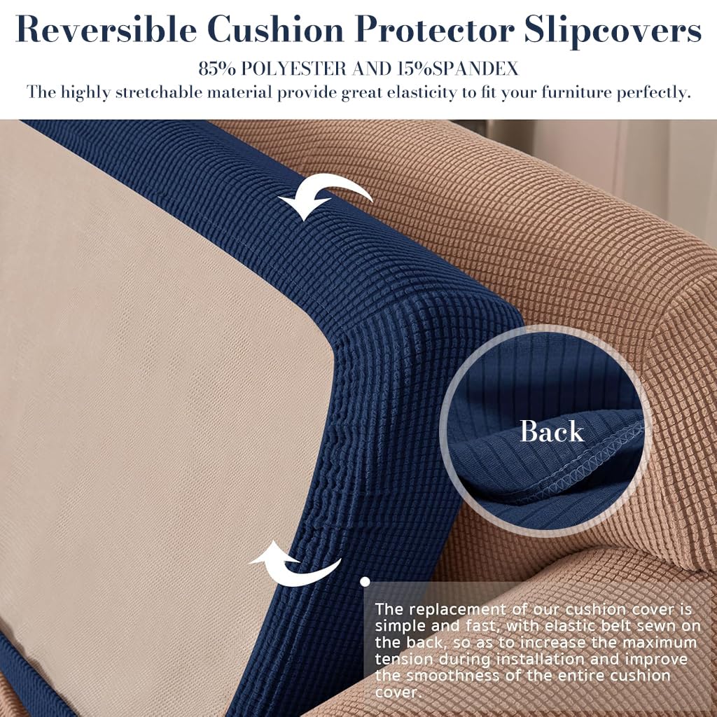 HASTHIP Sofa Seat Cushion Slipcover for Sofa or Meditation Mat 50–70cm with Stretchy Fit | Navy Blue Textured Cover
