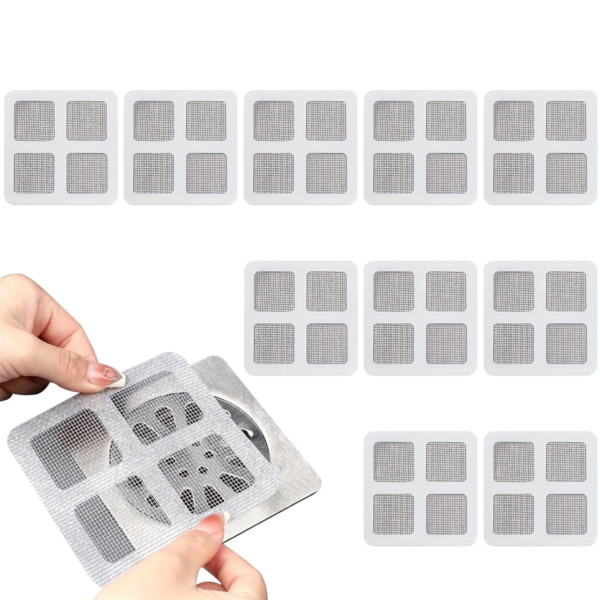 HASTHIP Disposable Shower Drain Hair Catcher for Bathroom and Kitchen | 10 Pack 4 x 4 in Mesh Stickers with Waterproof Adhesive