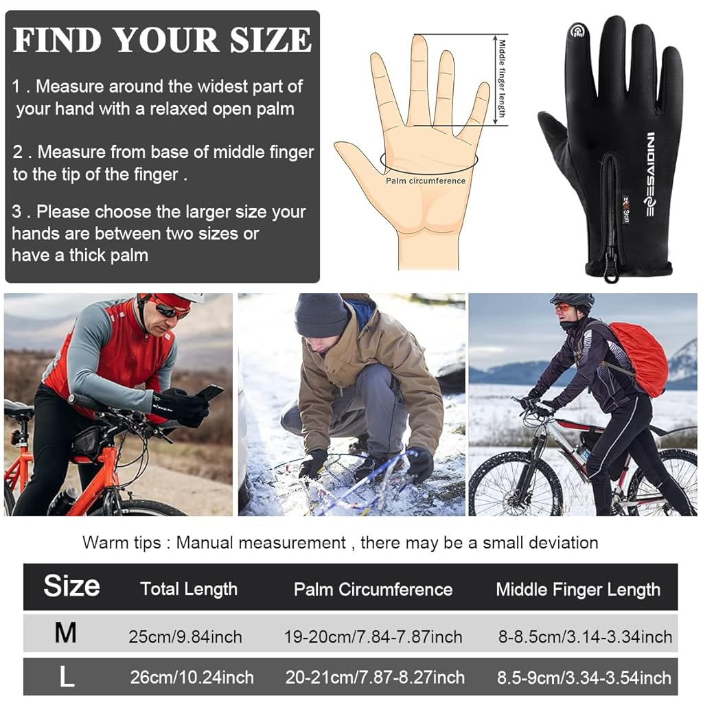 HASTHIP® PU Winter Gloves for Men, Leather Gloves for Men, Winter Warm Touchscreen Thermal Fleece Lined Cycling