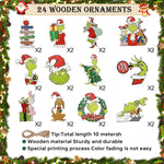 HASTHIP® 24pcs Funny Grinch Christmas Decorations Christmas Tree Wooden Hanging Ornaments Assorted Grinch -themed Christmas Tree Decorations for Home Decor Merry Grinch Mas Party Home Decoration