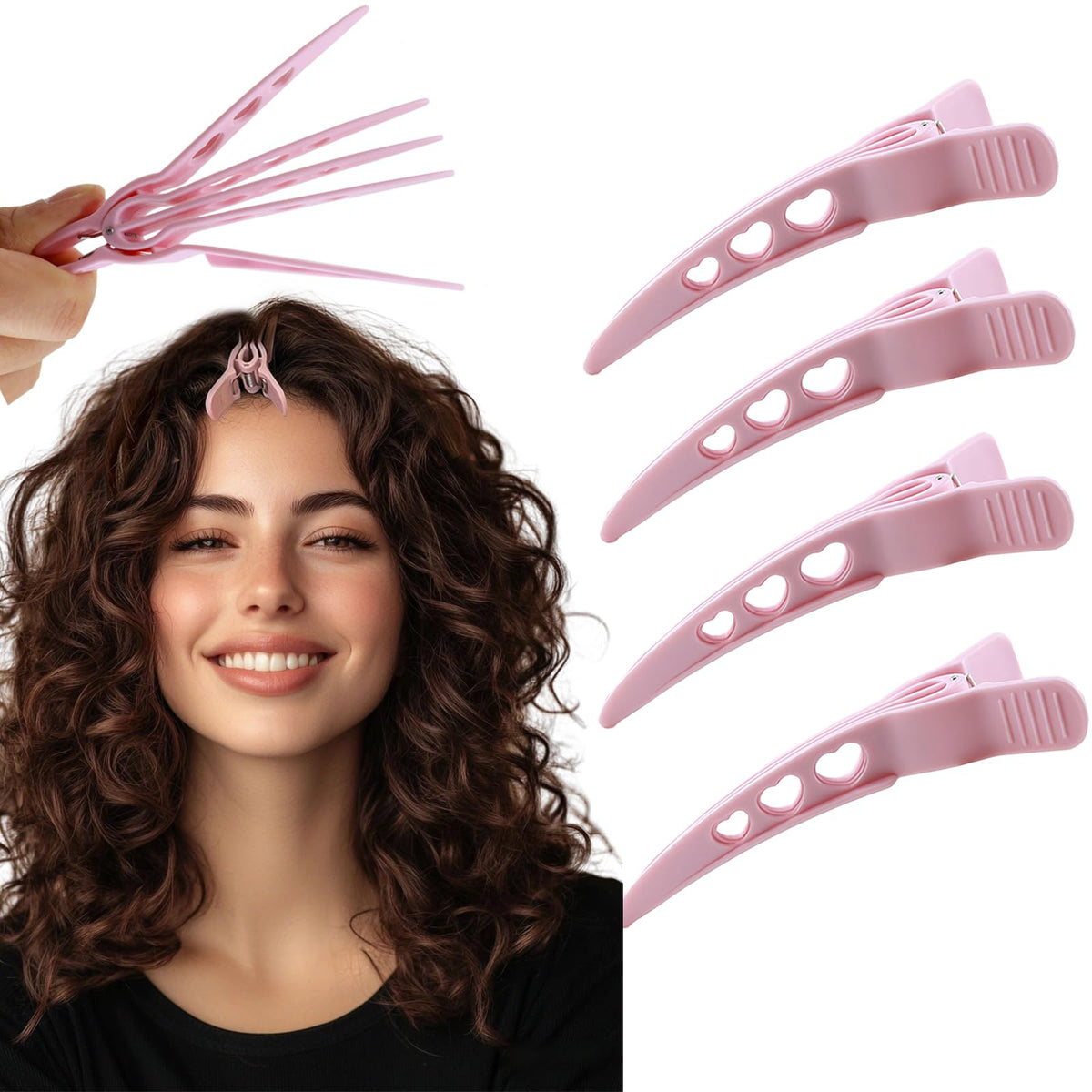 HASTHIP® Clips de Volumen de Cabello,4 Piezas Pinzas Voluminizadoras para Mujeres,Herramienta Elevación Raíz sin Marcas Pinzas para Flequillo Esponjoso y Aspecto Natural (Rosa)