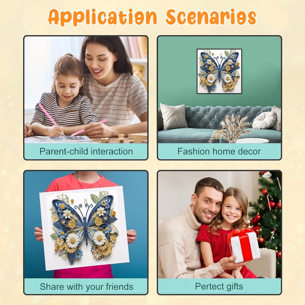 HASTHIP Diamond Painting Kit for DIY Butterfly Art featuring 8 Designs and Acrylic Material | Relaxing Craft for Adults and Kids