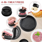 HASTHIP® 4 in 1 Stuffed Burger Press Sandwich Maker Sealer Patty Maker Ring Mold Press Multi Size Burger Patties Press Stackable Kitchen DIY Burger Patty Shaper with 100 Pcs Non-Stick Patty Papers