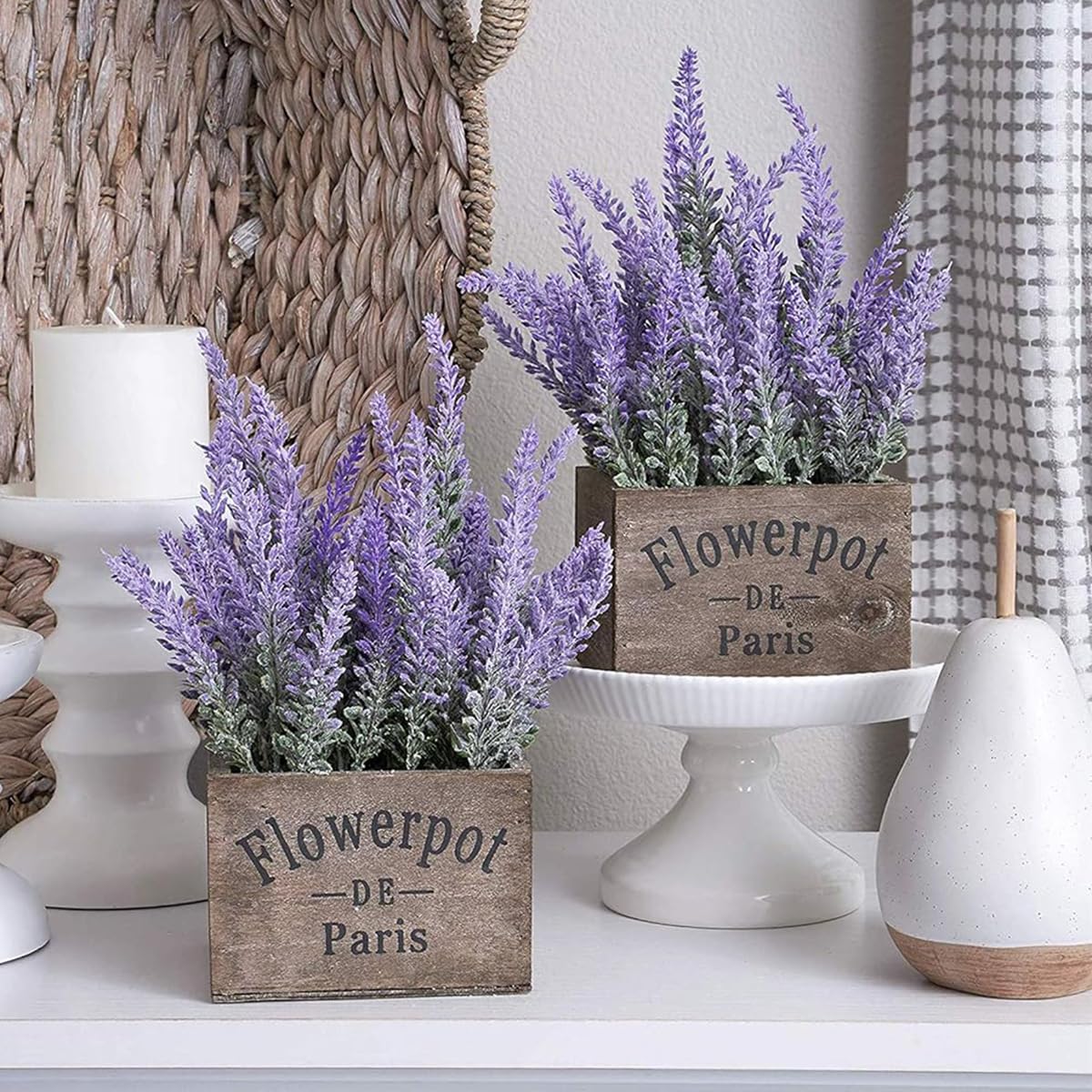 HASTHIP Artificial Lavender Flower Bundles for Home Decor 14 in Plastic Purple | Pack of 4