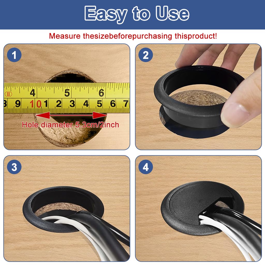 HASTHIP® 50mm Desk Cable Grommets 6-Pack