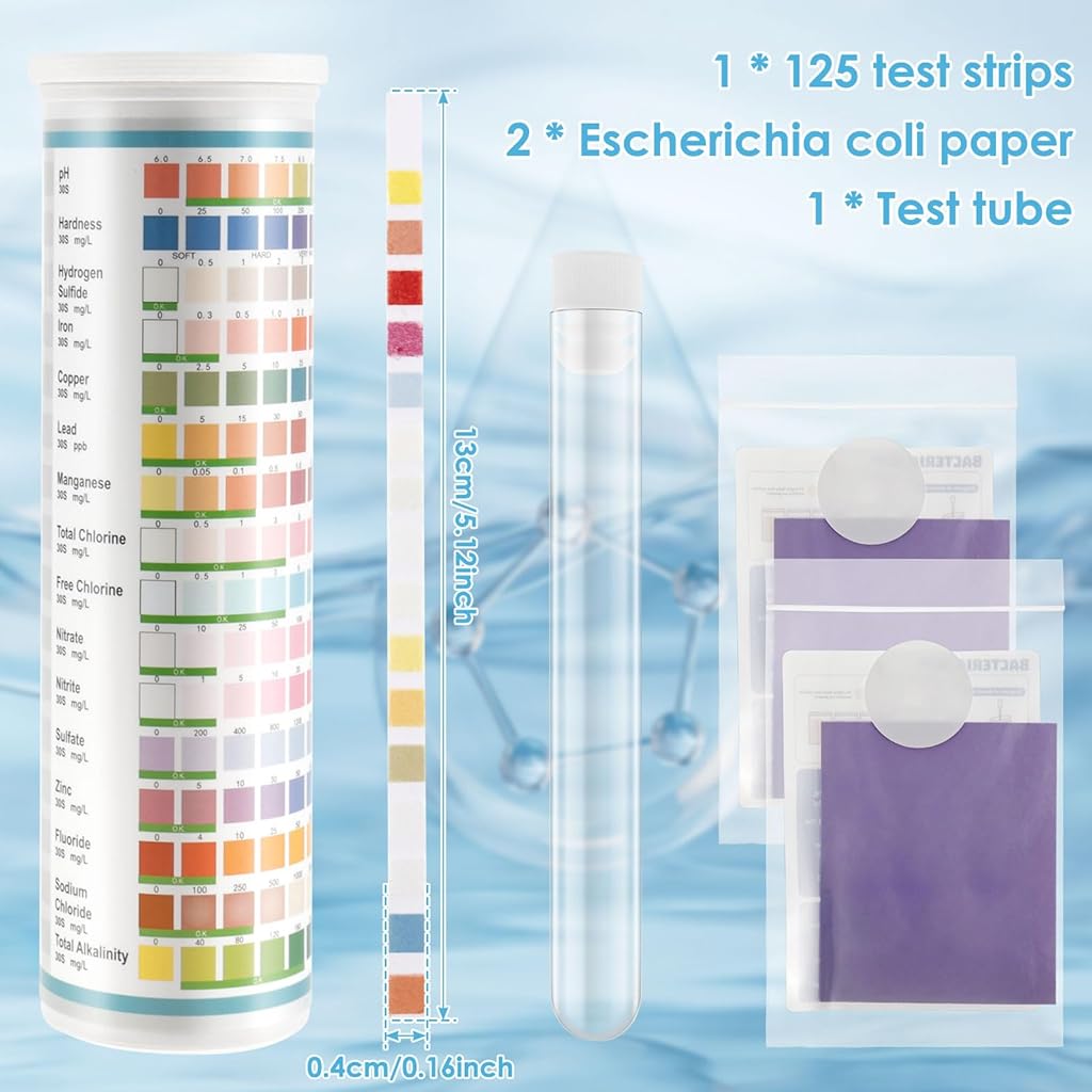 HASTHIP® 125-Count Water Testing Strips, 17 in 1 Water Qulity Test Strips for Swimming Pool Aquarium Test Strips Freshwater Saltwater Test Strips for Total Alkali Cyanuric Acid Residual Chlorine, More