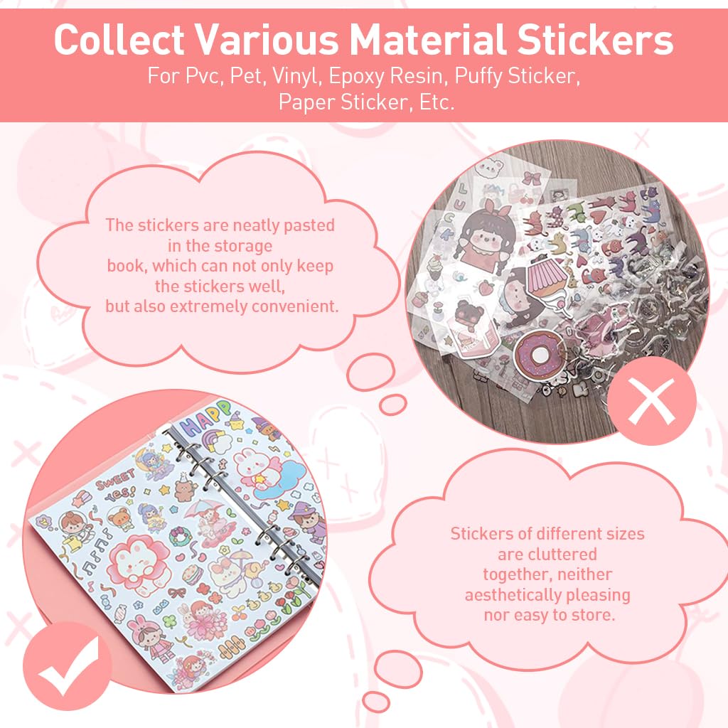 HASTHIP® Journal Stickers Collecting Binder, 50 Sheets A5 Size Sticker Collecting Album, Waterproof Scrapbooking Album for Vinyl & Reusable Stickers with Tweezer & Removal Tool