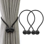 HASTHIP Magnetic Curtain Tiebacks Pack of 2 for Home and Office with 16in Rope | Eco-Friendly Woven Black Holdbacks
