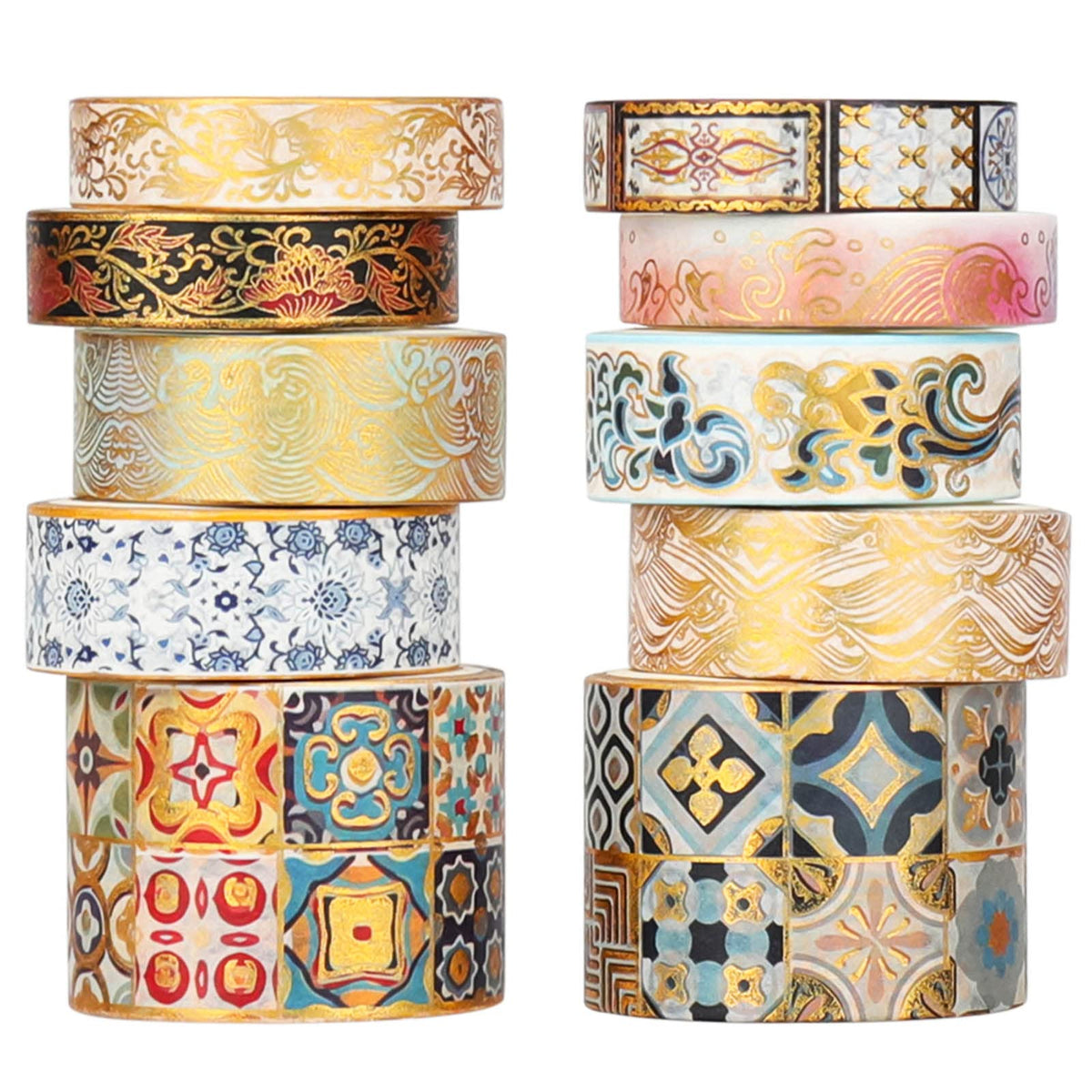HASTHIP Washi Tape Set for Journals and Scrapbooks with 10 Rolls 3 m Each | Vintage Gold Prints