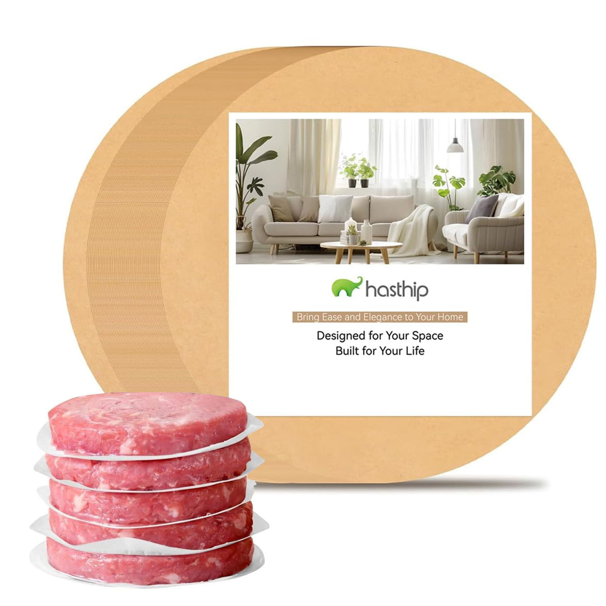 HASTHIP Burger Patty Separator Sheets for Easy Food Prep featuring Non Stick Silicone Coating 200 Count 15cm Dia | Food Grade Parchment Paper