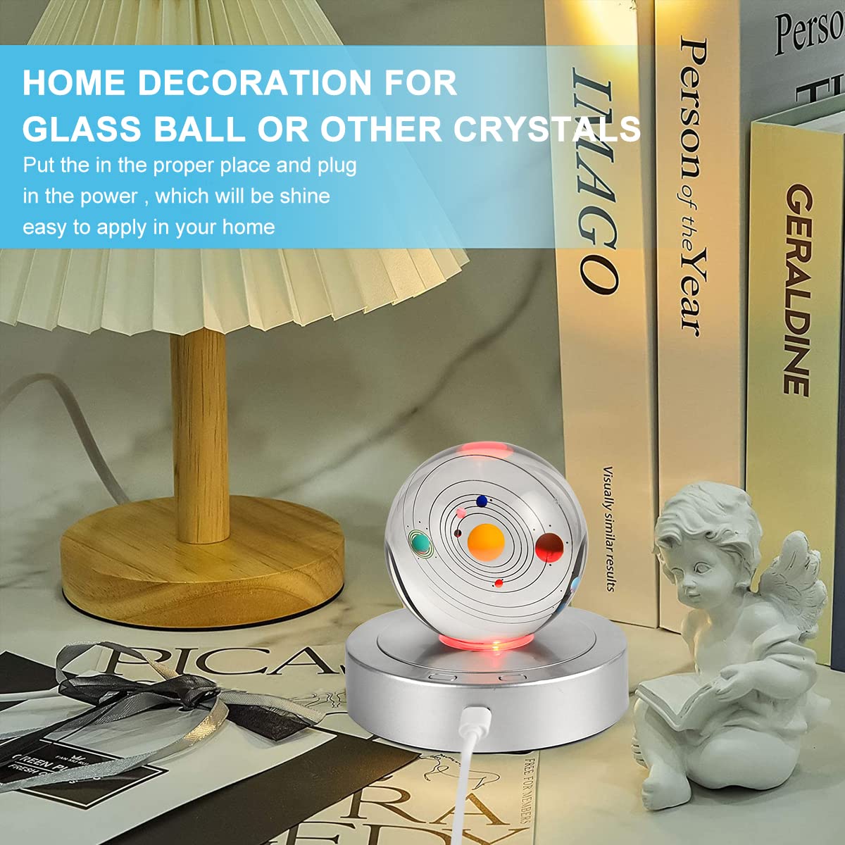 HASTHIP Rotating Display Stand for Crystal Crafts with 8 Light Modes and USB or Battery Power | 360° LED Turntable Base