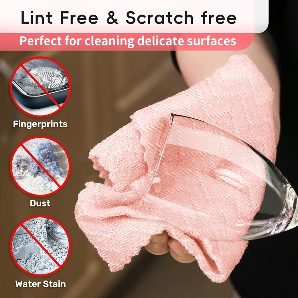 HASTHIP® 30-Count Reusable Kitchen Cleaning Cloths 8.8'' Square Dishcloth, Pre-Cut Polyester Wash Cloths for Dishwashing, Wiping & General Cleaning, Pink