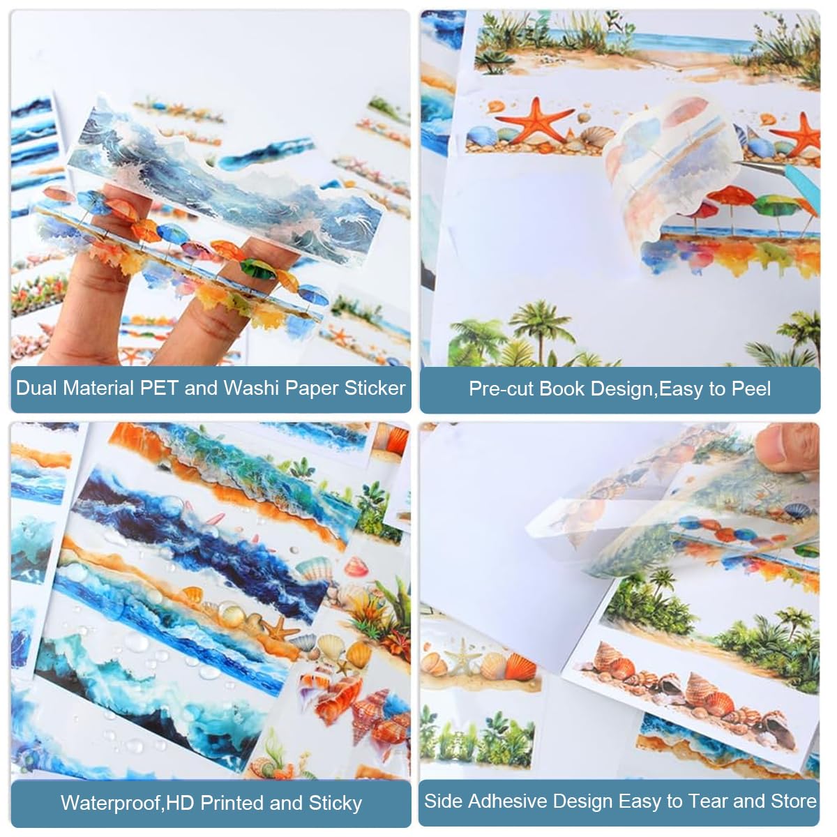 HASTHIP Stickers Set for Journals and Scrapbooking featuring 20 A5 Sheets | Beach Sea Vintage Theme