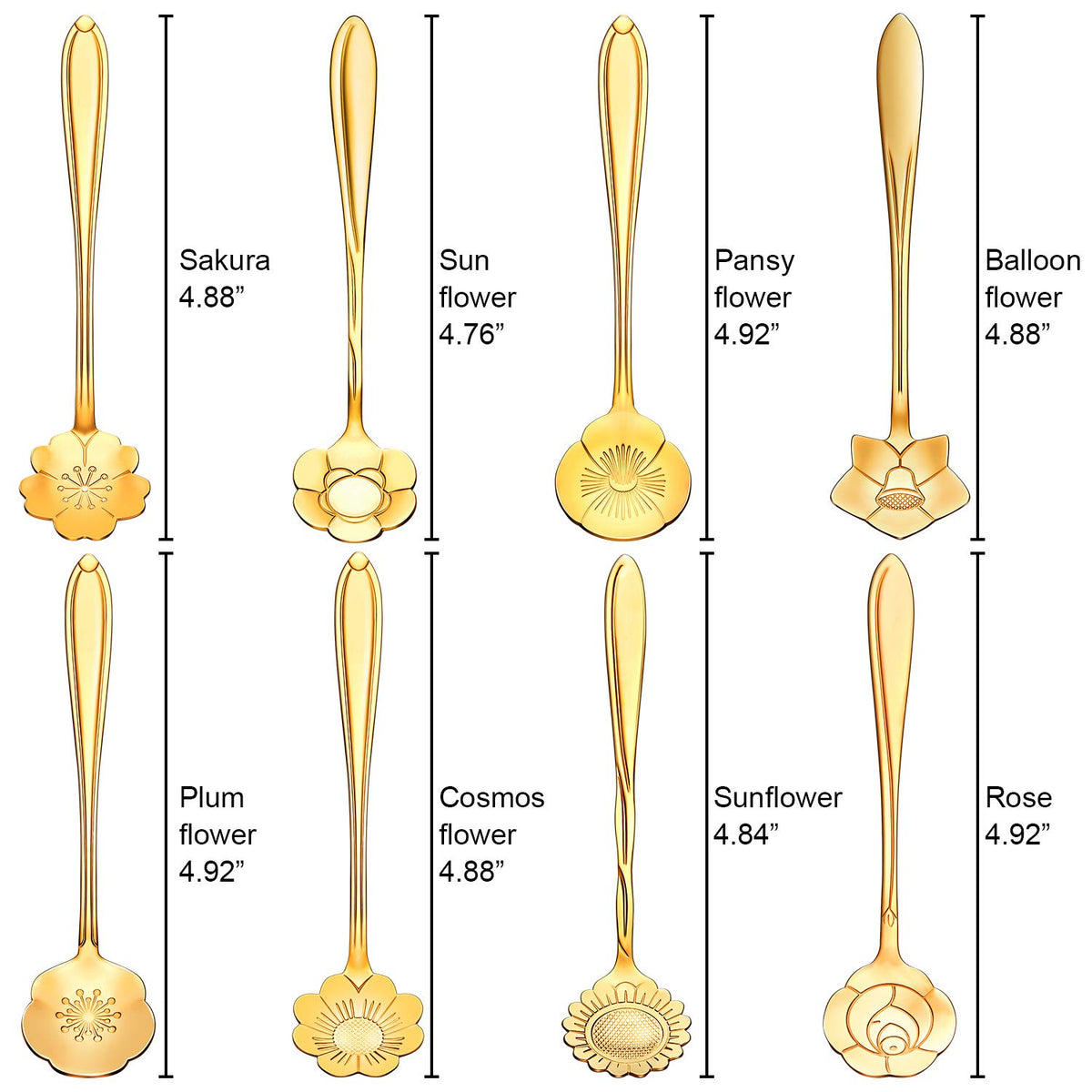 Hasthip Flower Spoon Set for Coffee and Tea with 8 Patterns | 410 Stainless Steel 11.9 cm