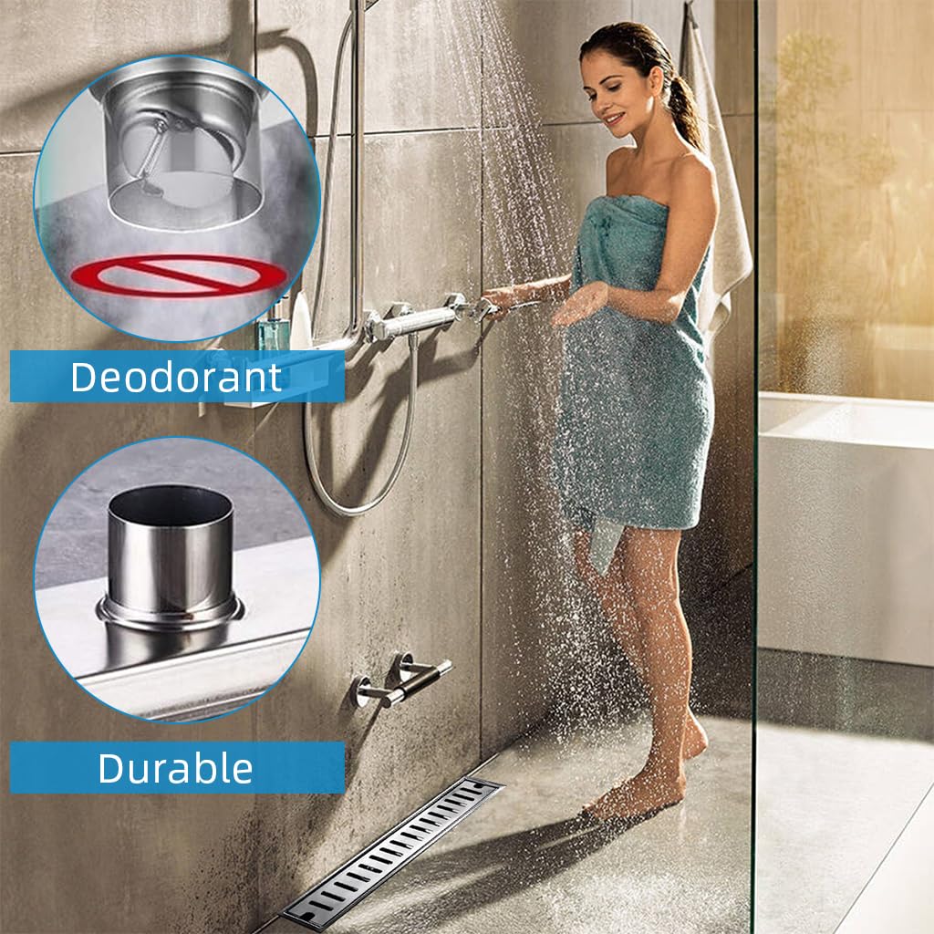 HASTHIP Stainless Steel Shower Floor Drain with 11.8 in Linear Design and Anti Odor Trap | Easy Clean Grate for Modern Bathrooms