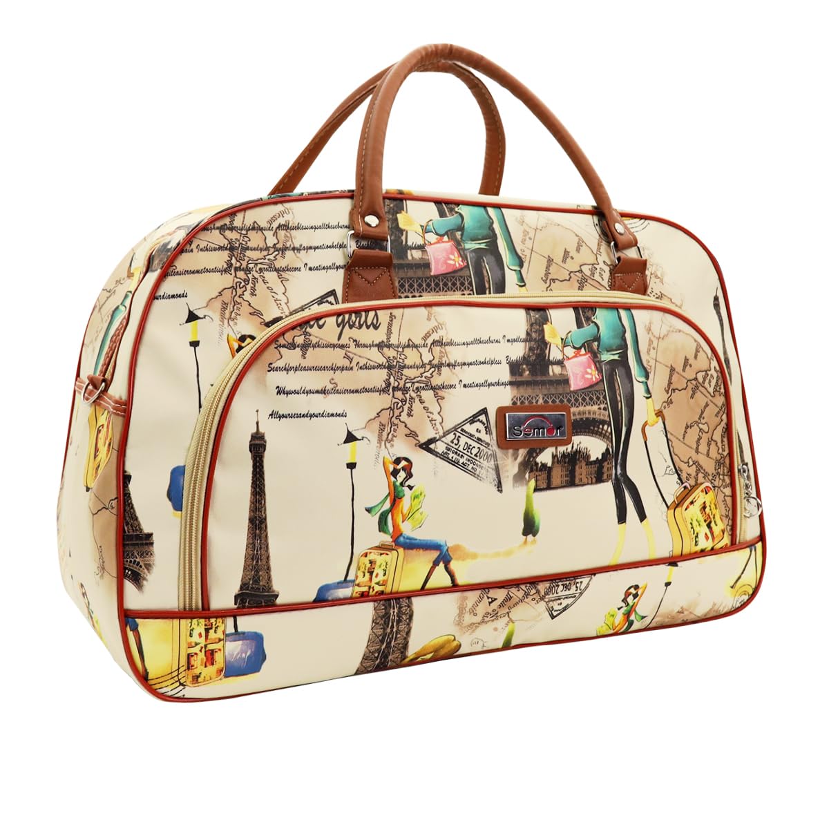 HASTHIP® Bolsa de Viaje para Mujer de Cuero PU Impermeable,Bolso Mano y Hombro Grande 52 cm,Bolsa Deportiva Espaciosa con Correa Ajustable para Viajes y Fines Semana Beige