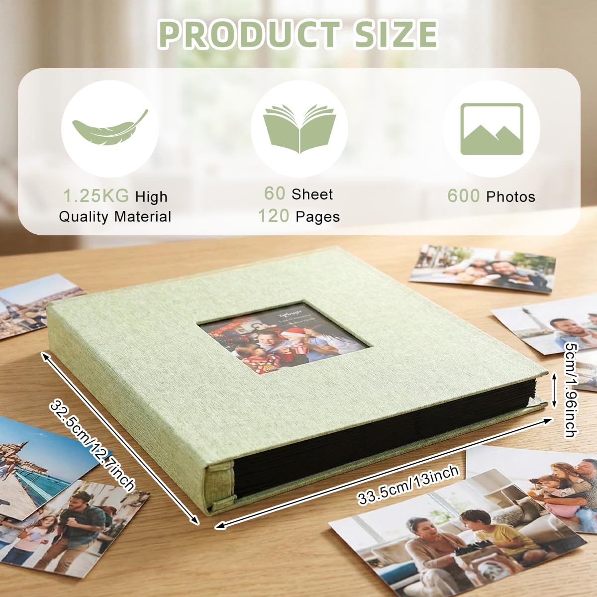 HASTHIP® Photo Album Cloth Hardcover, Album for Photos Collection with 600 Clear Photo Pockets, Family Scrap Books for Baby Milestone, Wedding and Travel, 33.5x34x5cm
