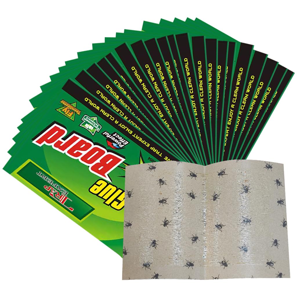 HASTHIP® 20Pcs Fly Traps Sticky Paper Kitchen Fly Traps Sticky Paper Double Side Strong Adhesive Fly Traps Non-chemical Child Safe Pest Sticky Traps Paper for Kitchen, Room, Plants, 18.5x12.5cm