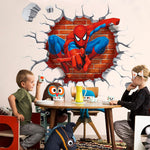 1 Sheet 3D Wall Paper Sticker Superhero Spiderman 3D Wall Paper Self Adhesive PVC Wall Paper Removable Cartoon 3D Wall Paper for Kids Room, Bed Room, Living Room, 19.6 x19.6 inches