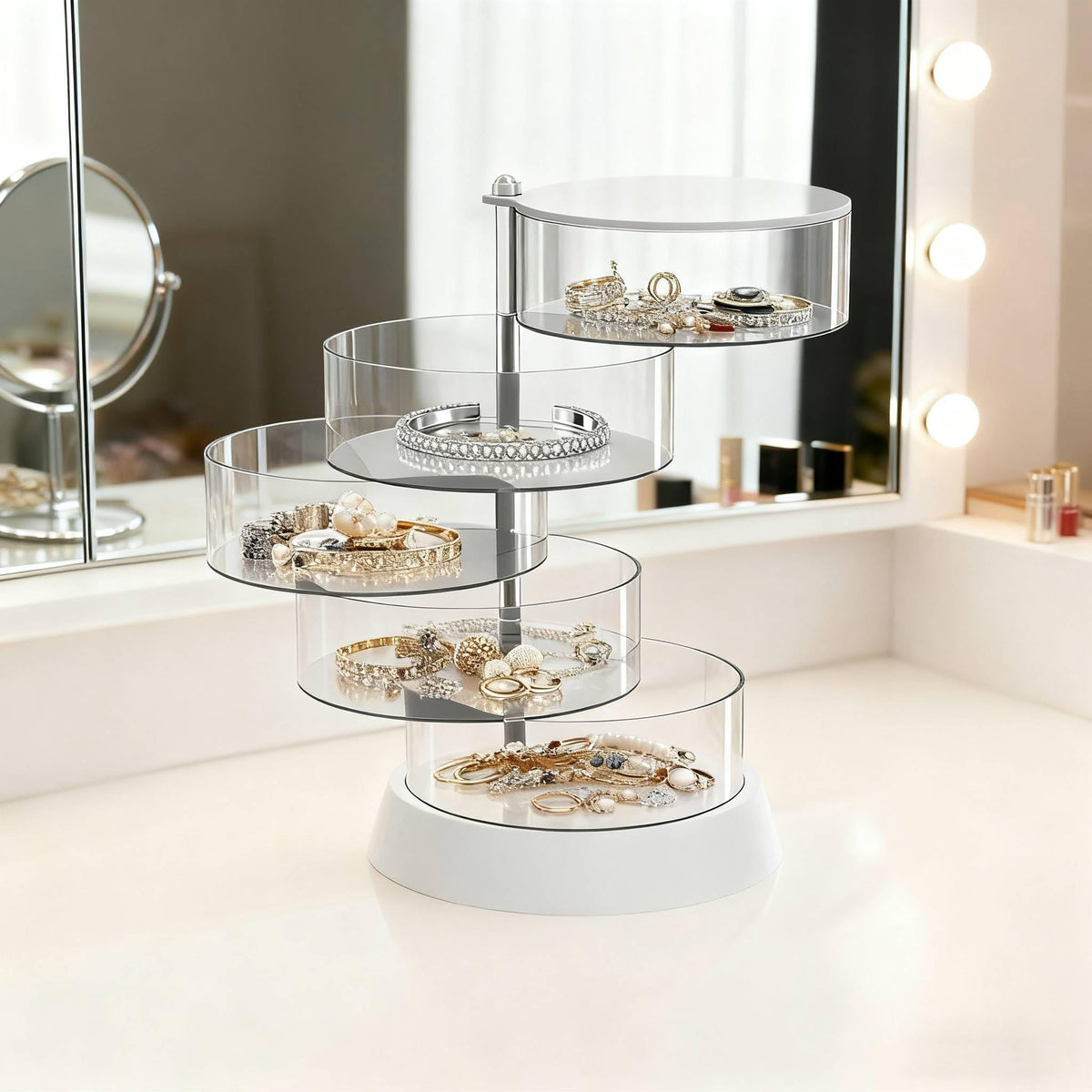 HASTHIP Jewelry Organizer Box for Earrings and Necklaces with 72 Compartments featuring Triple Tier Stepped Clear Acrylic Drawers | Space Saving Storage