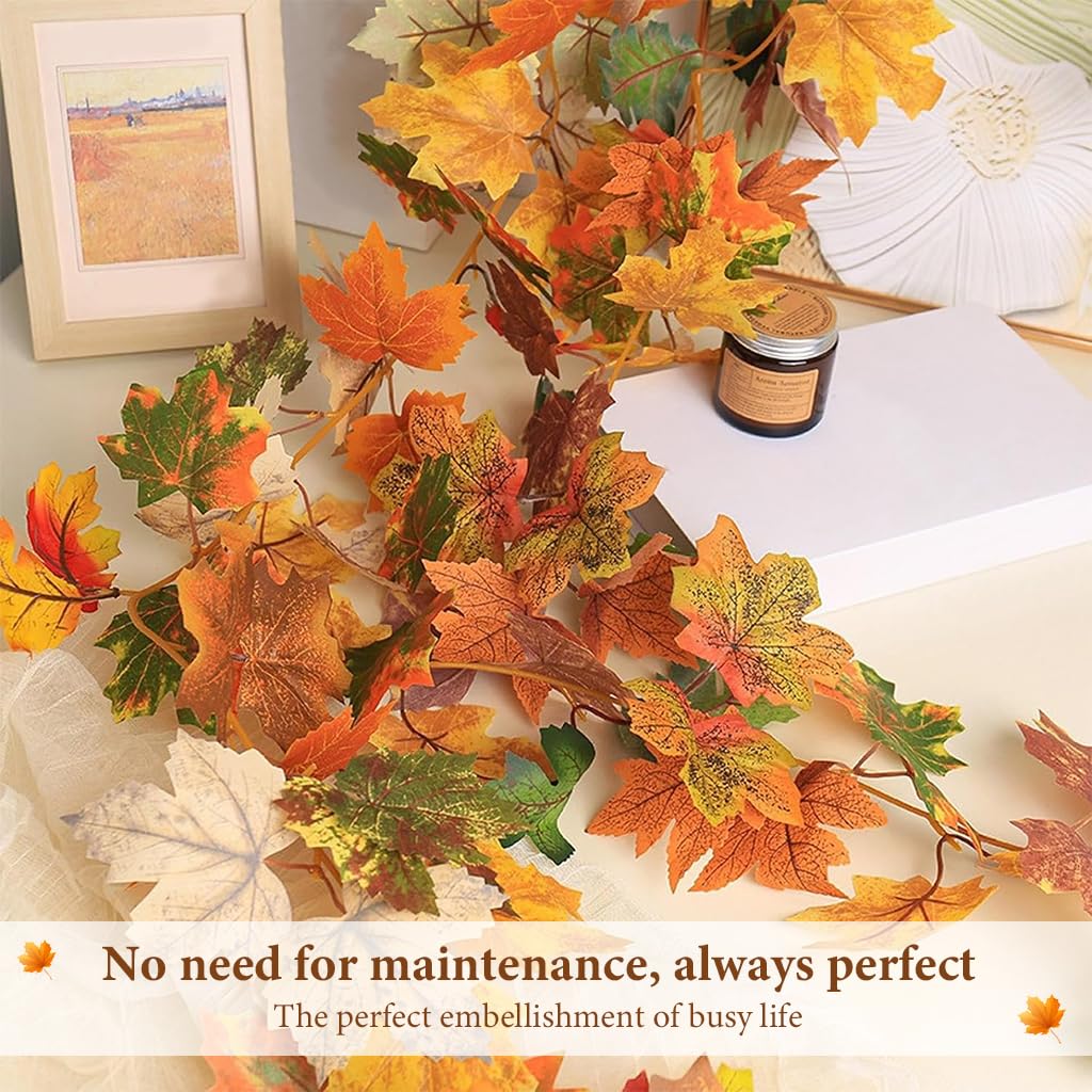 HASTHIP Fall Garland for Mantel with Realistic Maple Leaves 68.8in Vine | Autumn Home Décor