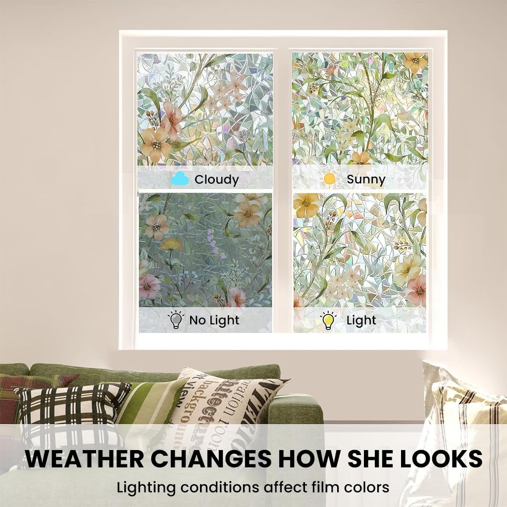 HASTHIP Privacy Glass Window Film for Home and Office with Static Cling 45cm x 2m | UV Resistant Floral Design