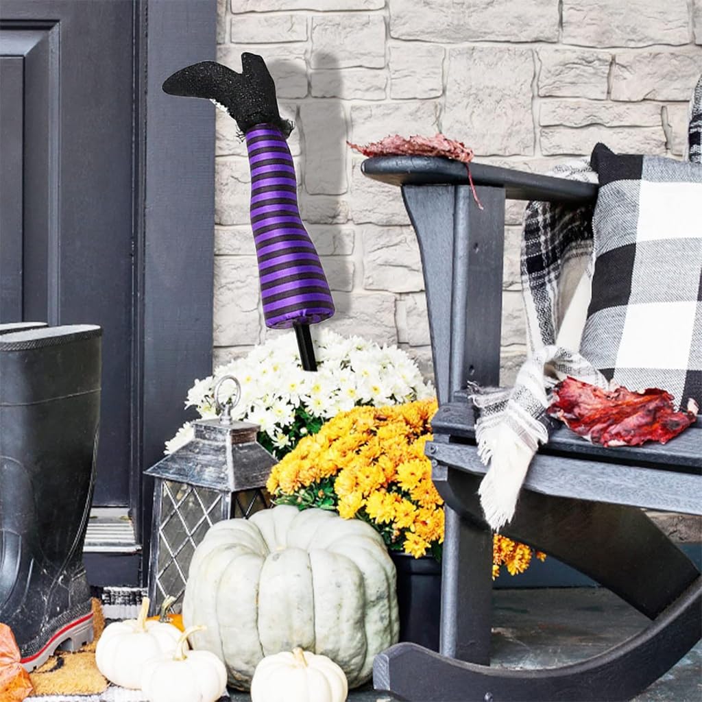 HASTHIP® Halloween Garden Stakes Decorative - Purple Halloween Witch Leg Yard Stakes - Spooky Halloween Party Garden Decor - Festival Outdoor Decoration for Lawn, Yard, Patio Decor - (2 Pack)