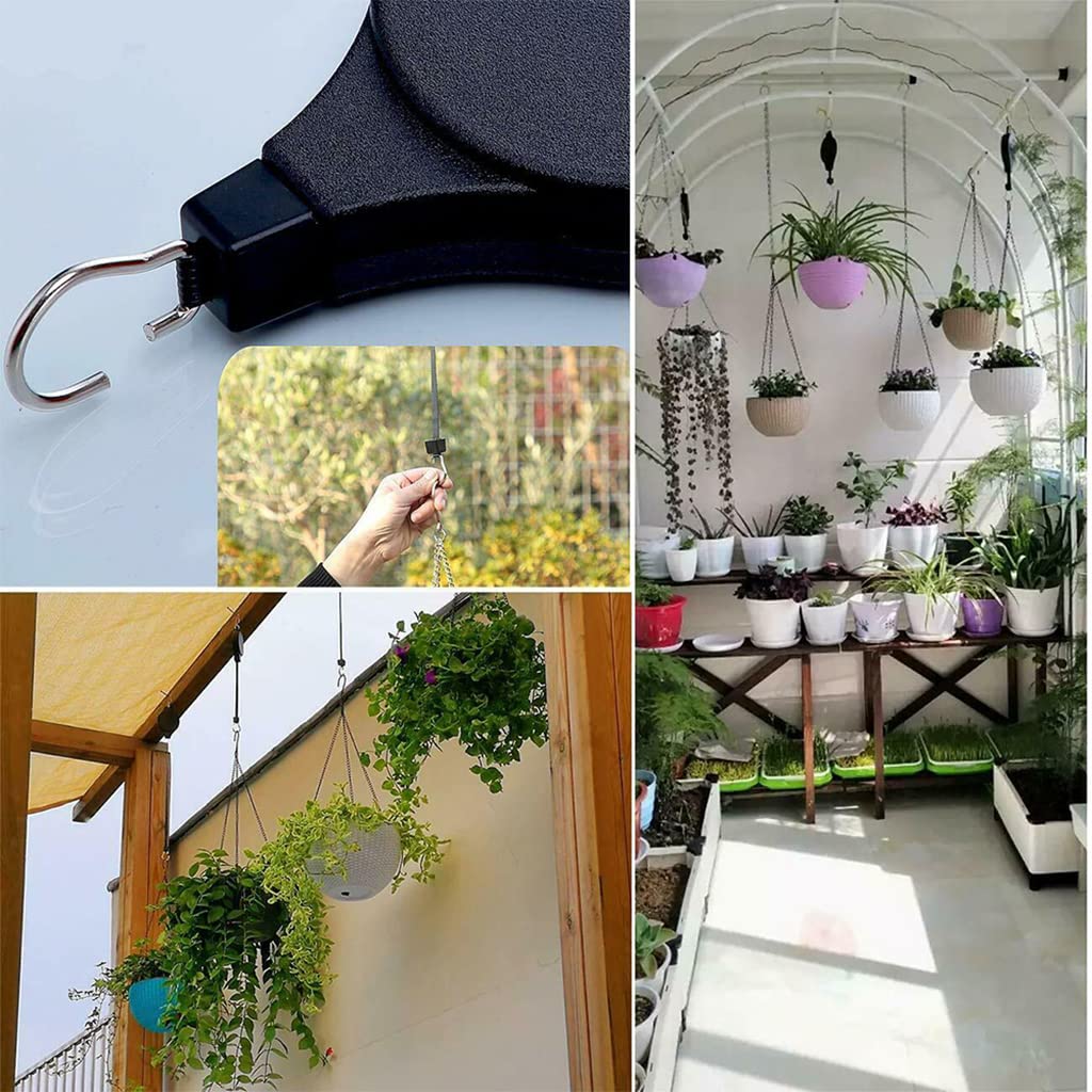 2Pcs Hooks for Hanging Plants, Retractable Plant Hanger Easy Reach Hanging Flower Basket, Plant Hook Pulley for Garden Baskets Pots and Birds Feeder