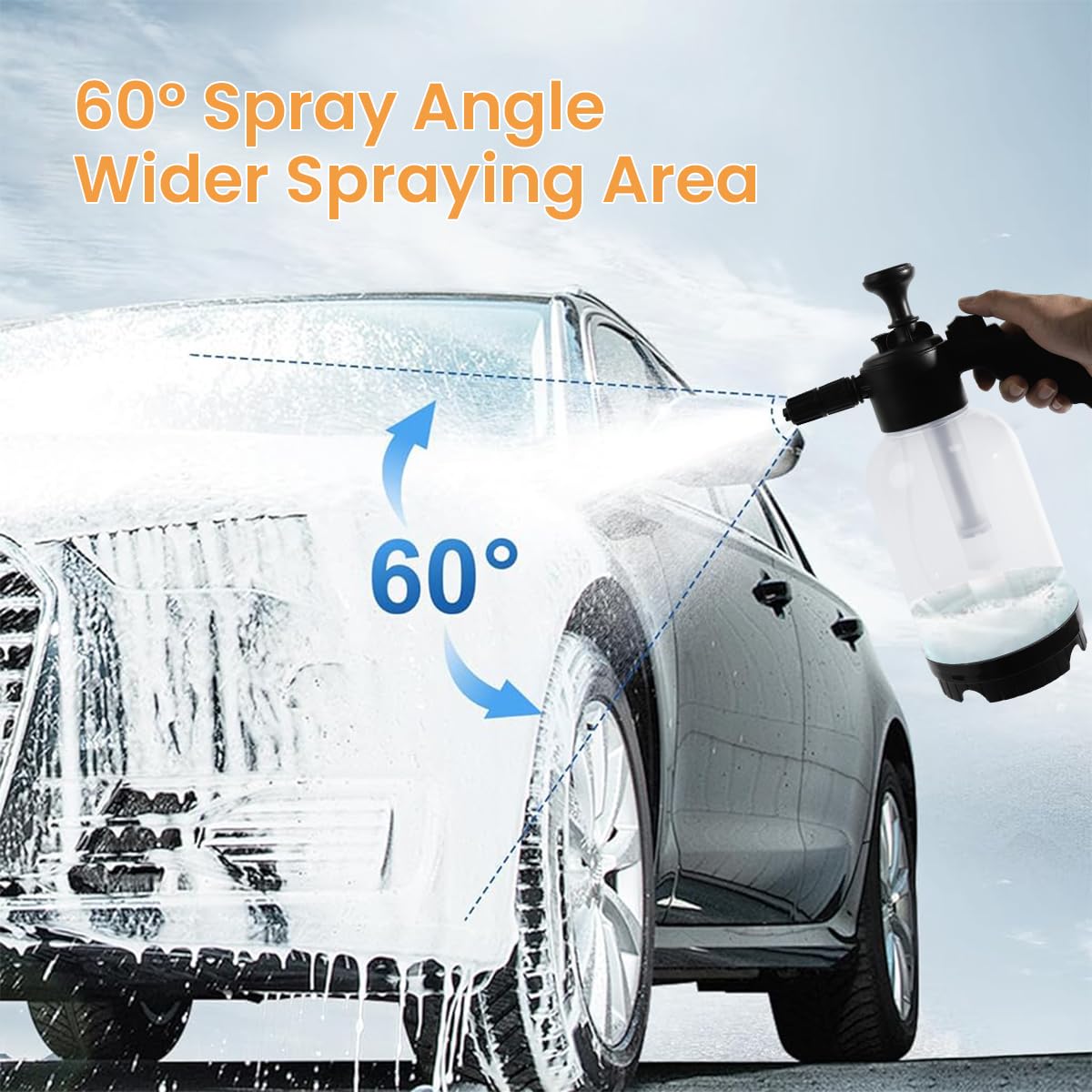 HASTHIP® 2L High Pressure Manual Foam Spray Durable Plastic & Safety Valve Car Foam Sprayer 2 Nozzles for Versatile Use Ideal for Car Washing, Plant Watering, Household Cleaning