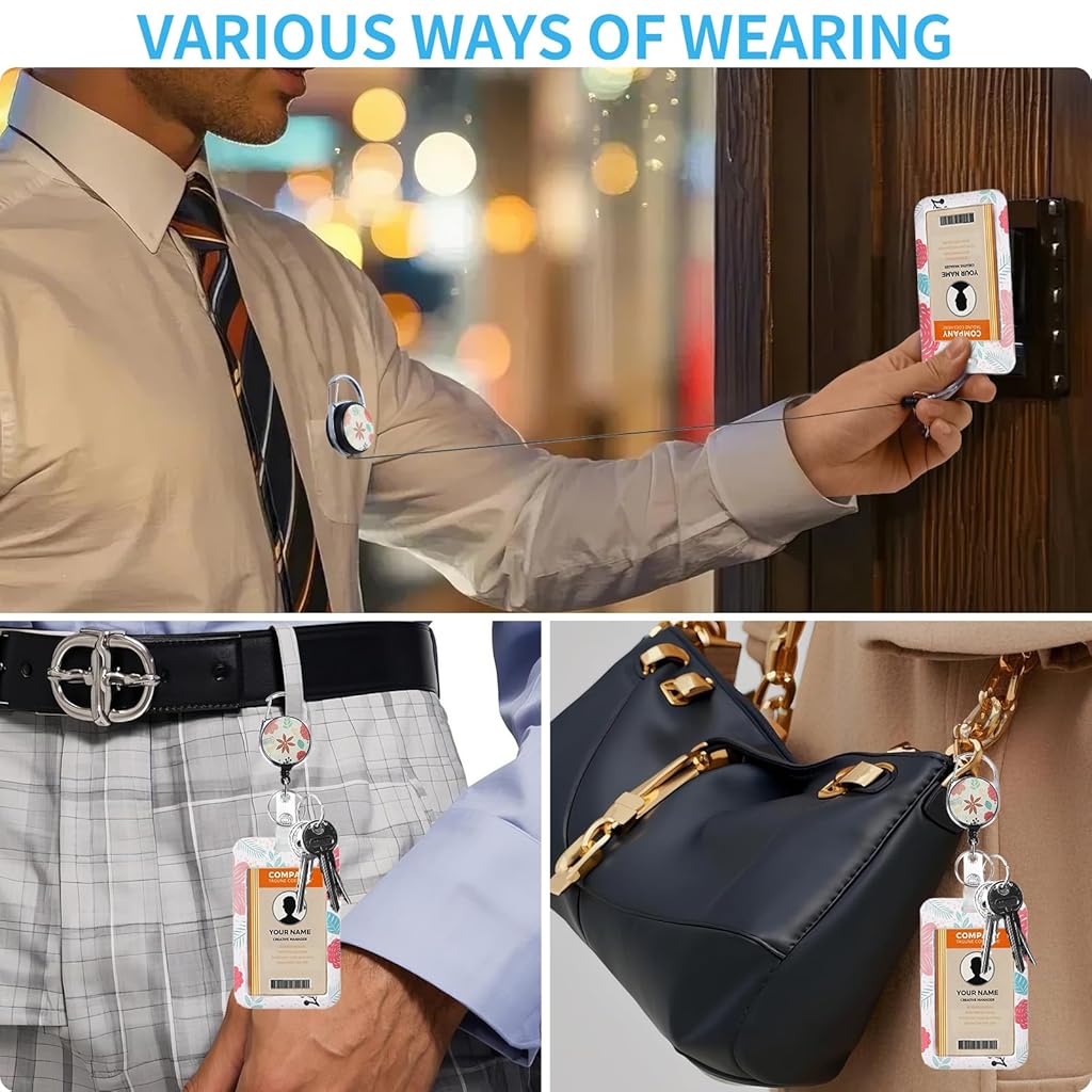 HASTHIP® Retractable ID Badge Holder with Breakaway Lanyard,Heavy Duty Badge Reel & Hard Plastic Name Holders with Carabiner Clip for Women,Nurse Teacher Office Workers & Gym