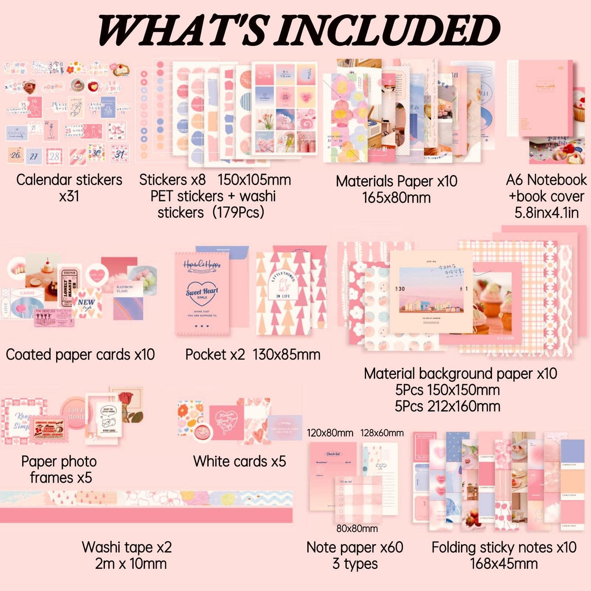 HASTHIP Scrapbook Stickers Kit for Journals and Planners with 346 pcs A6 Grid Notebook | Vintage Papers and Washi Tapes for DIY Crafts