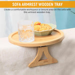 HASTHIP Sofa Armrest Wooden Tray for Snacks and Work with 25cm Dia Foldable Stand | Natural Bamboo Table