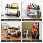 HASTHIP Desk Organizer Rack for Office and Kitchen Use with Double Layer Storage 35.5x20x33 cm | Metal Mesh Design and Side Hanging Case