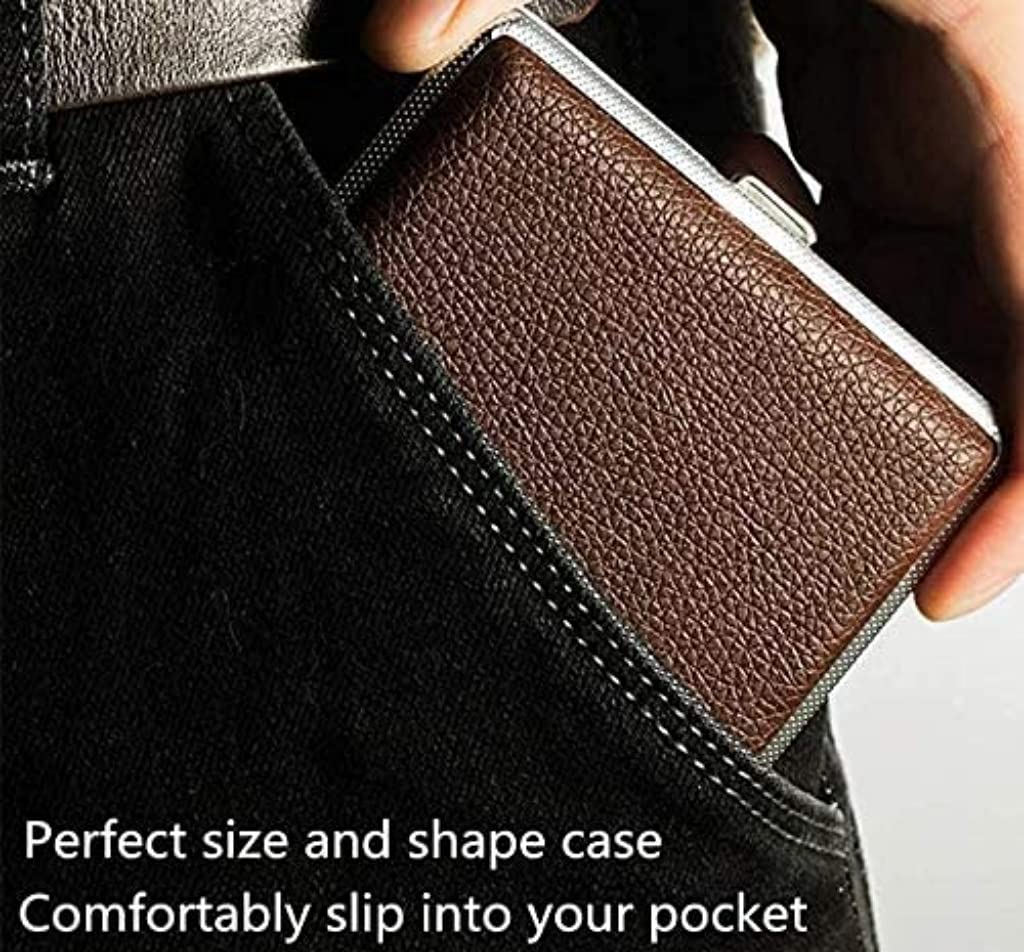 GUSTAVE® Cigarette Case King Size for Men Women Holds 20 Cigarettes Case Box Holder Brown Leather Vintage Hard Metal Full Pack, Gifts for Men