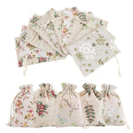 HASTHIP Drawstring Gift Bags for Return Gifts with 20pcs 13x18cm Cotton Flax Fabric | Reusable Rustic Floral Pouches