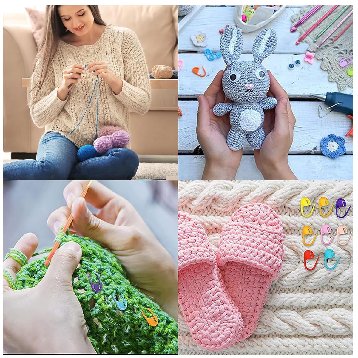HASTHIP Crochet Kit for Beginners with 72 pcs Metal Hooks and Colorful Yarn | Includes Canvas Tote Bag