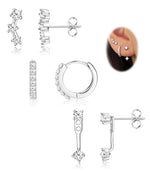 HASTHIP® Juego de 3 Pares de Aretes para Mujer,Pendientes Acero Inoxidable con Circonitas,Aros y Estrellas Hipoalergénicos y Elegantes para Múltiples Perforaciones