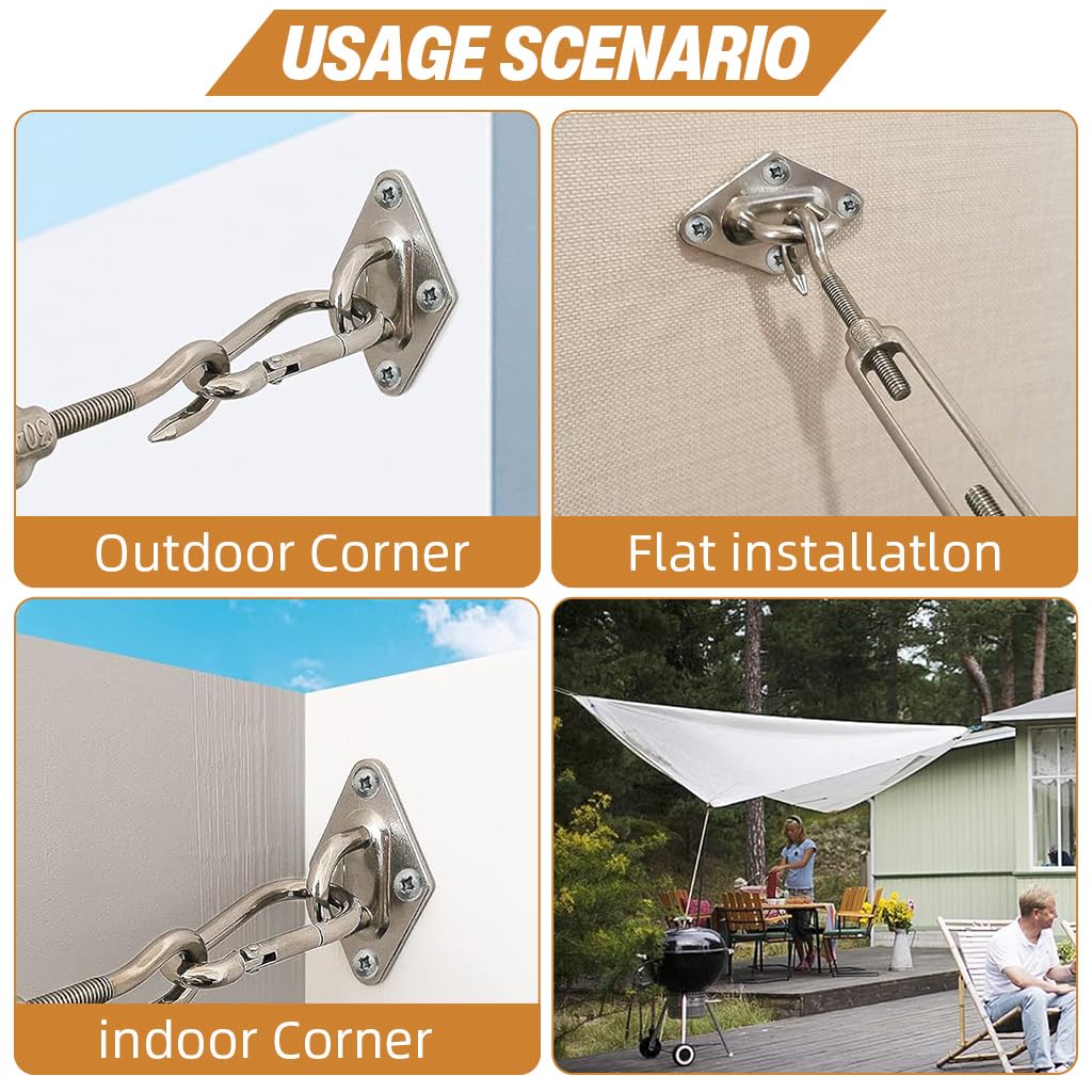 HASTHIP Sun Shade Sail Hardware Kit for Square and Rectangle Canopies with 2 Turnbuckles and 304 Stainless Steel Components